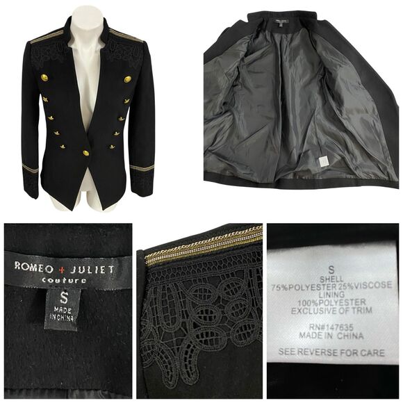 Romeo Juliet Blazer Womens Sz 4 Black Jacket Office Military Toy Soldier Office - Picture 3 of 16